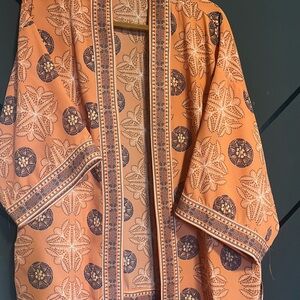 Max Studio Orange Kimono with Leaf Patterns